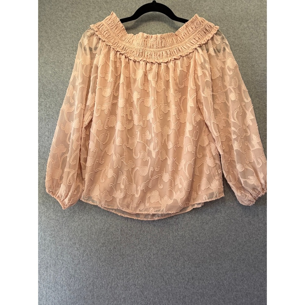 WHBM Pink Burnout Floral Off Shoulder Balloon Sleeve Blouse M